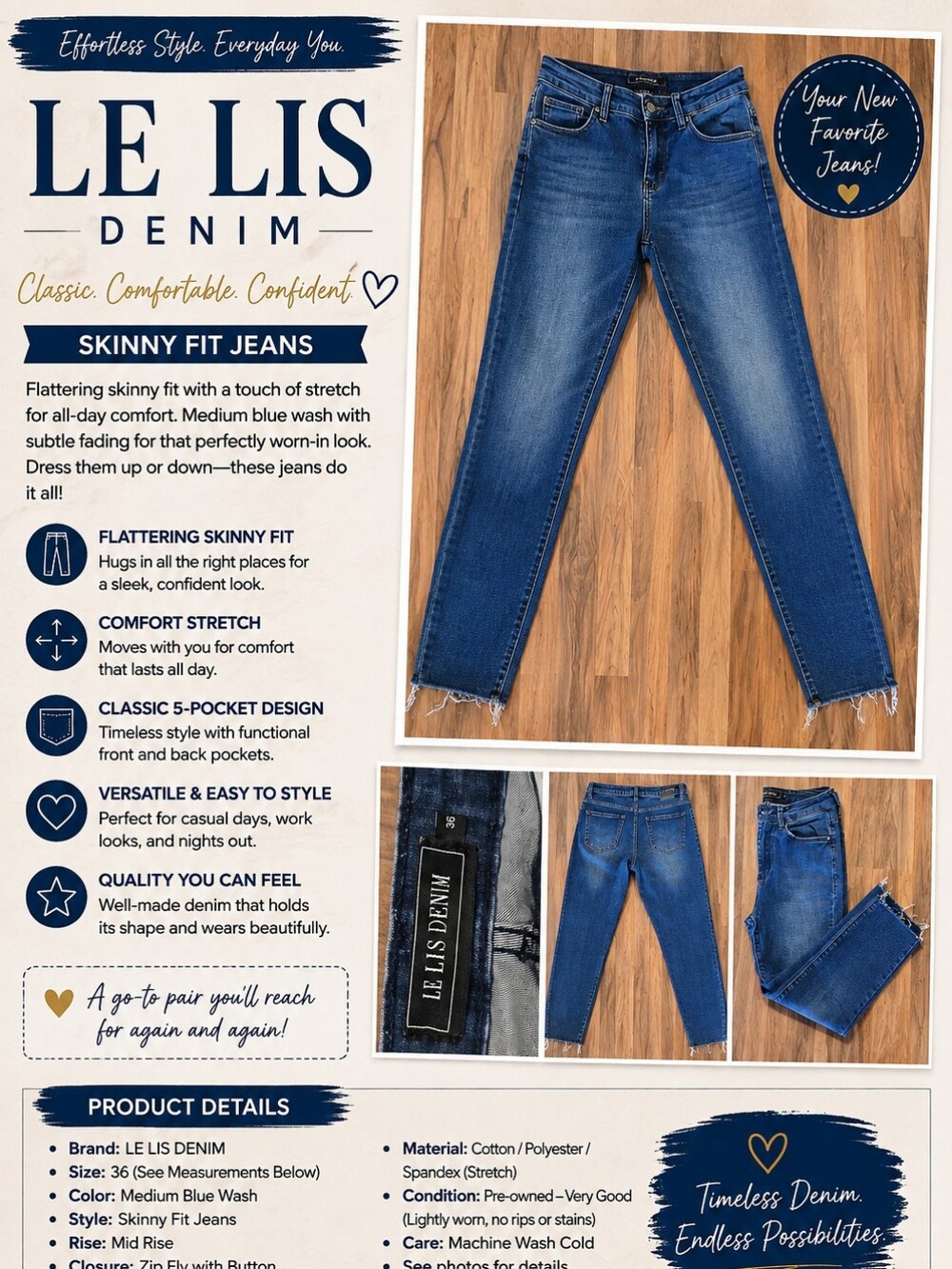 Le Lis Medium Blue Straight Leg Jeans